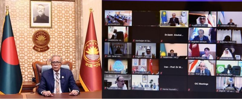 President Abdul Hamid addressing the second OIC conference on Science and Technology at Kazakhstan’s capital Nur-Sultan through a virtual platform from Bangabhaban on Wednesday-61f88e3fb22e74df0695a09b971f55ab1623905693.jpg